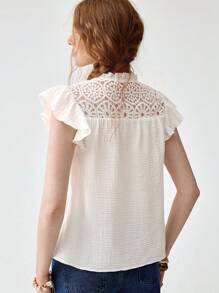 Florisole Bohemian Lace Patchwork Cap Sleeve Women Blouse - White - View 2