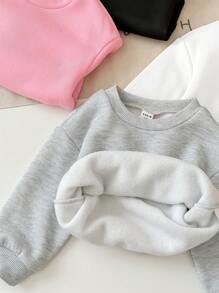 SHEIN 4-teiliges Set für Baby Mädchen, süße, einfarbige, mit Thermofutter gefütterte Langarm-Kapuzenpullover, vielseitig für Herbst/Winter