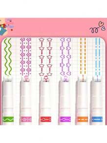 Creative 6-Color Border Pen With Wave Shape And Fluorescent Ink For Diy Projects And Marking Curves, Multipurpose For School And Office, Random Color Back To School