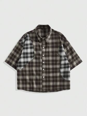 Street Life Men's Preppy Casual Plaid Single-Breasted Short Sleeve Shirt, For Summer