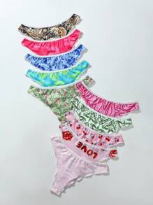 SHEIN 10条装女式花卉印花扇贝边时尚比基尼内裤 - 彩色 - 查看 2