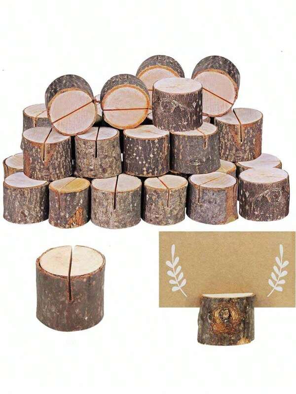 SHEIN 10pcs Place Card Holders,Place Rustic Wooden Card Holders Table Number Stands For Name Tags Food Markers Party Wedding Table Name Card Holder Memo Photo Picture Holder Card, Back To School Valentine Day
