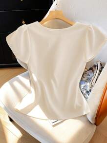GlowEve CURVE Plus Size Asymmetric Ruched Collar Casual Shirt - Apricot - View 2
