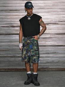 AXEPEAK 男士圆领钻石装饰多尺码上衣 - 黑色 - 查看 5