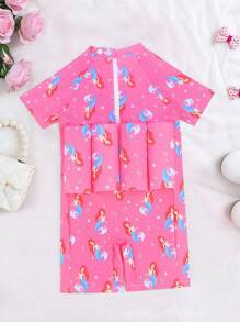 1pc Young Girl One-Piece Swimsuit (Printed Pattern) - Pink - View 2