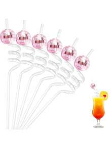 SHEIN 5/10 件可重复使用塑料迪斯科球吸管，迪斯科派对装饰，派对礼品，镜面迪斯科球吸管，70 年代迪斯科装饰，舞会吸管装饰，婚礼，生日用品，Y2k 酷炫装饰，可重复使用，厨房，毕业派对，圣诞节礼物。1 件 - 多色-球 - 查看 5