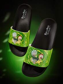 Rick and Morty X SHEIN Cute Cartoon PVC Unisex Slide Sandals, Suitable For Indoor And Outdoor Wear, Black - Multicolor - View 9