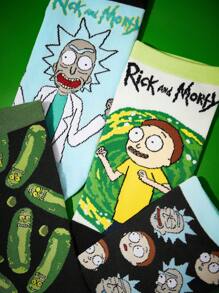 Rick and Morty X SHEIN 4 Pairs Soft Breathable Moisture-Wicking Women Short Socks, Reinforced Toe & Heel For Durability, Suitable For Spring, Summer, Autumn, Winter, Black & Blue Unisex Socks - Multicolor - View 4