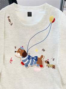 INAWLY 女式休闲可爱小狗印花圆领短袖T恤，夏季 - 白色 - 查看 7