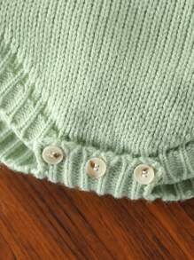 SHEIN Vintaside Kids 女婴花朵刺绣针织连体衣，优雅百搭，适合日常穿着、室内、户外和旅行，春夏季 - 綠色 - 查看 5