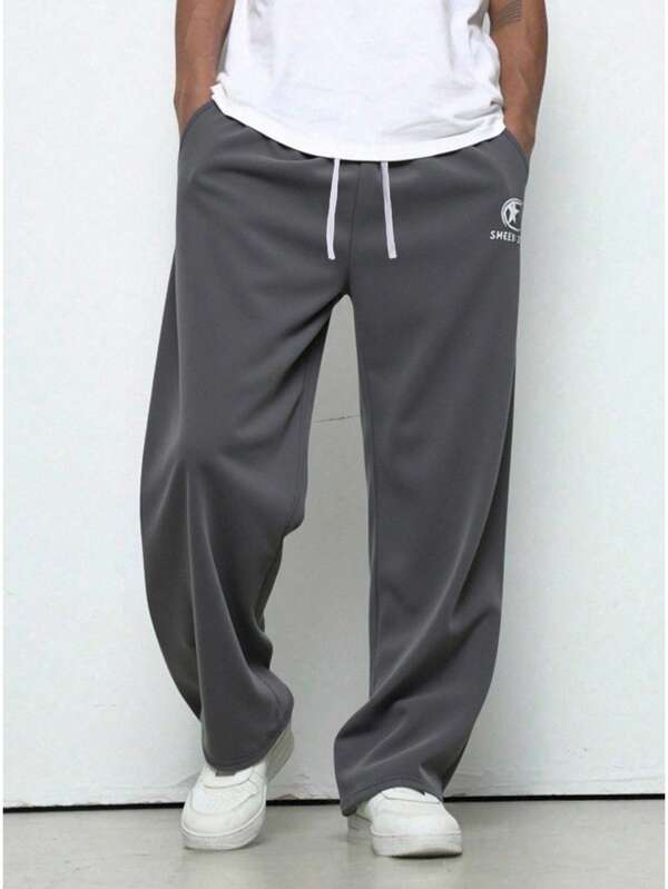 Pantalon de survêtement effet délavé à petits imprimés pour garçon, décontracté, universitaire, confortable, à la mode, minimaliste, polyvalent, tissu doux, idéal pour le quotidien, l'école, les déplacements et les activités de plein air.