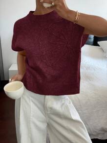 Siren Gaze 女士休闲纯色 3D 花卉短袖针织上衣