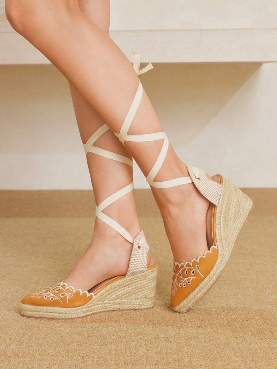 Styleloop Women's Woven Rope Platform Wedge Sandals, Vacation Style BOHO Chic Retro American Western Music Festival Party Thick Bottom Shoes - Brown - View 1