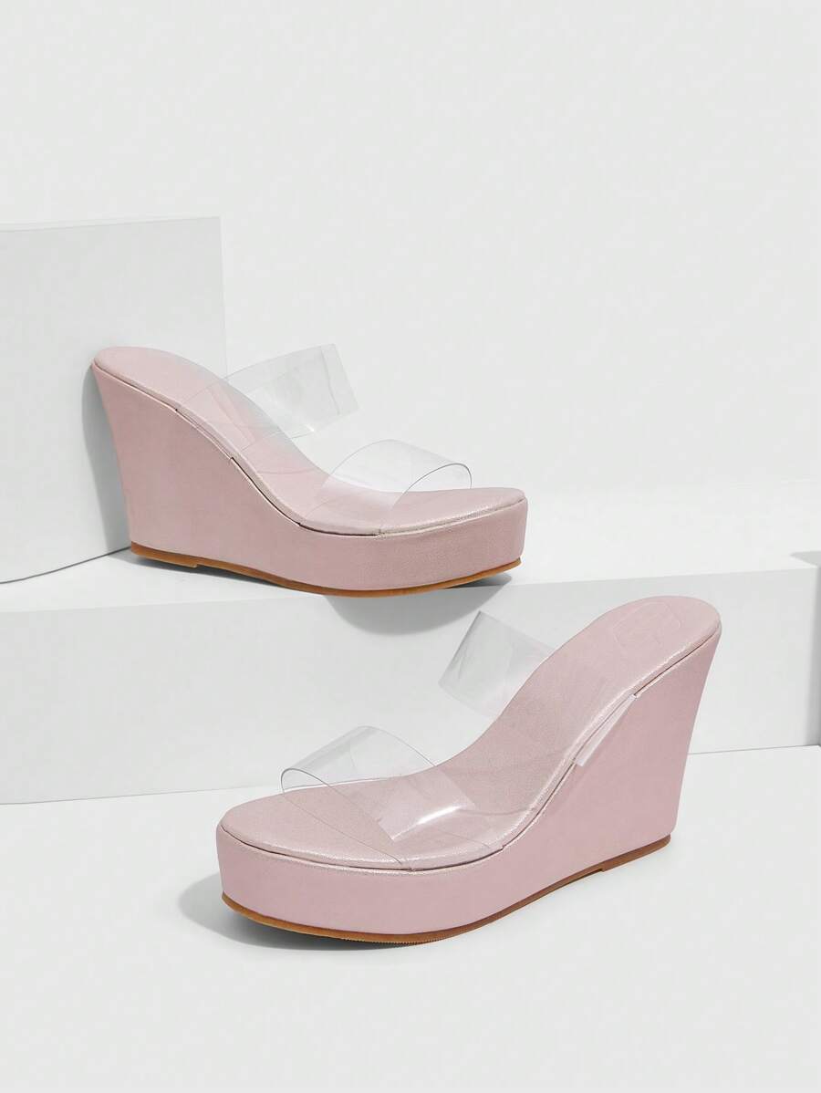 HighSole Women's Fashion Casual Peep Toe Iridescent Transparent Strap Wedge Heel Party Sandals