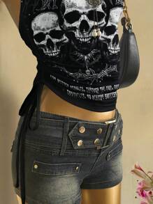Attitoon Damen Lässig Retro Punk gerafftes Tube Top mit Krawattenfront - Verschiedenfarbig - Übersicht 6