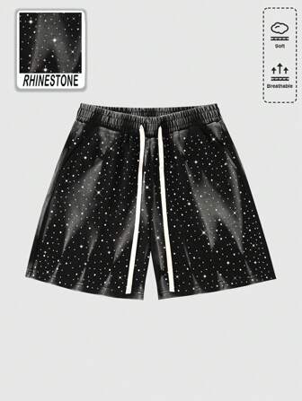 Street Life Herren Distressed Denim Shorts mit Strass verziert