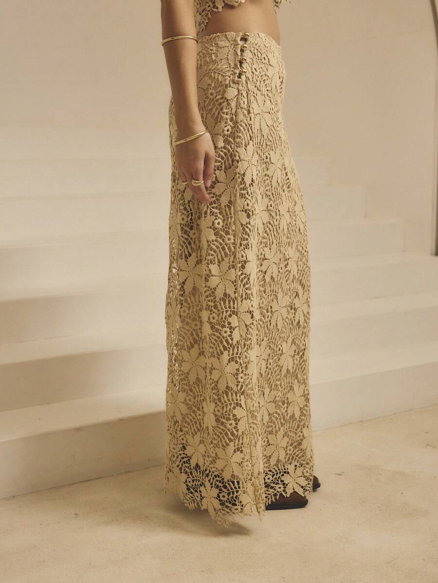 Aralina Váy Maxi Nữ Lưng Cao Có Viền Ren Khoét Hở Họa Tiết Hoa Cho Kỳ Nghỉ - Màu vàng - Xem 1