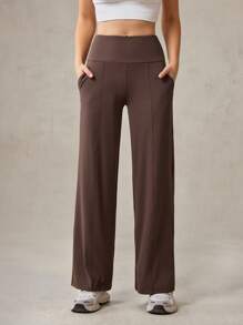 OutZeal Pantaloni a vita alta in maglia, con tasche laterali, gamba dritta, adatti per uso casual quotidiano, freddi al tatto