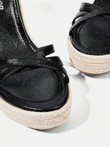 Styleloop Sandalias de cuña de plataforma de cuerda de cáñamo para mujer - Negro - Ver 4