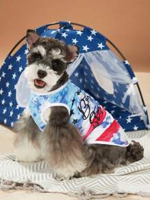 PETSIN Independence Day Pet Letter Print Tie-Dye Casual Tank Top - Multicolor - View 3