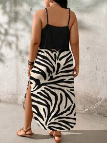SHEIN LUNE Plus Size Animal Print Summer Dress,Sun Dresses For Women,Sundress Chic Dress - Black and White - View 2
