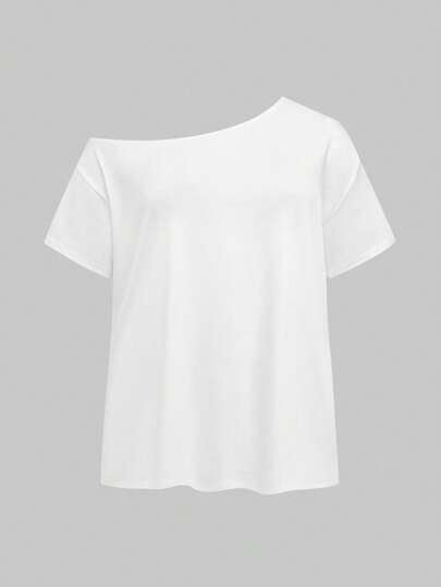 Grunge Punk Camiseta básica blanca de hombro asimétrico, estilo vintage, uso en la calle en verano, tallas grandes