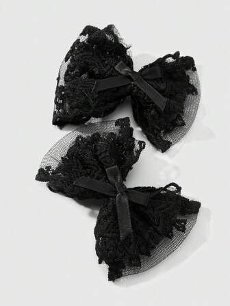 Kawaii 2 pezzi di fermagli per capelli con fiocco, stile gotico vintage, in pizzo nero delicato ricamato a stelle, adatto per uso quotidiano di donne e ragazze, regalo per festival