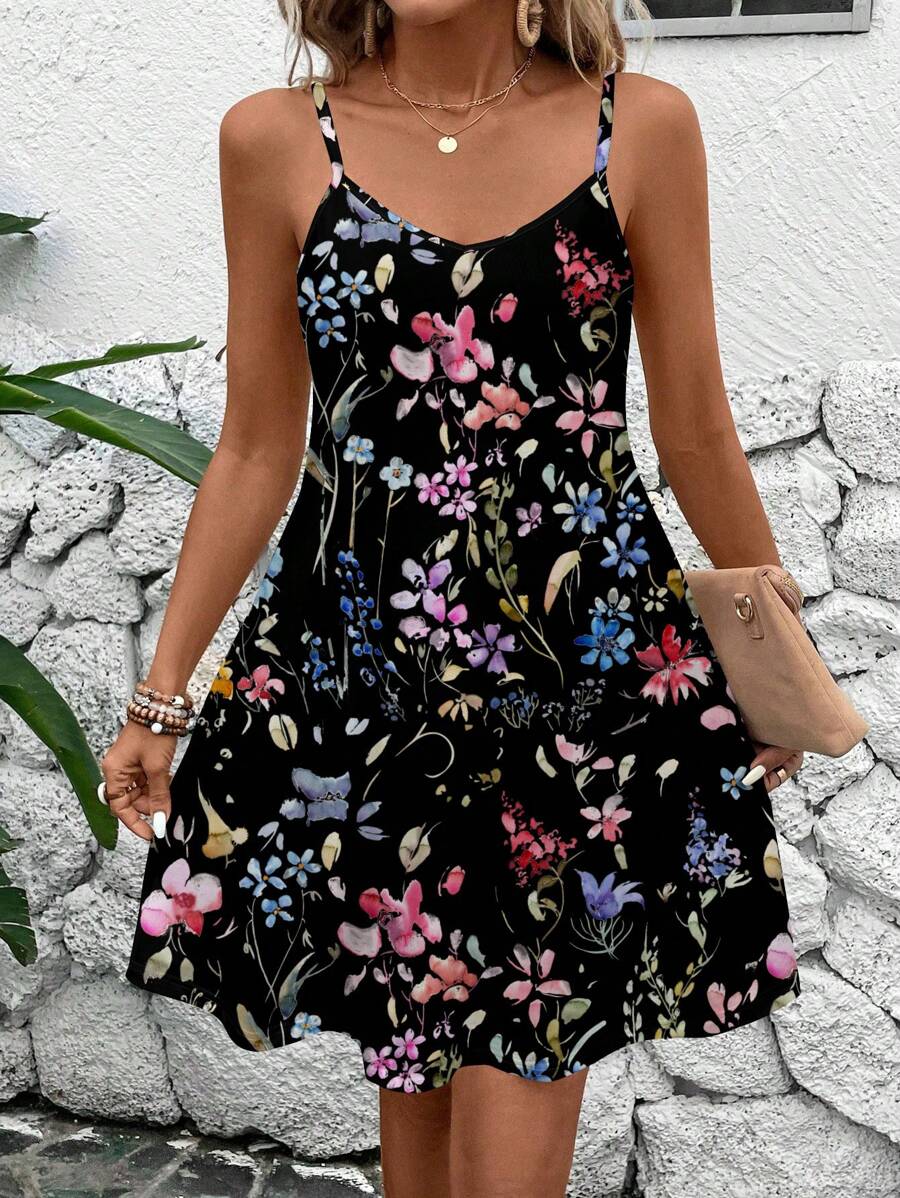 SHEIN LUNE Robe débardeur en tricot à imprimé floral casual pour femmes, convient pour les vacances d'été