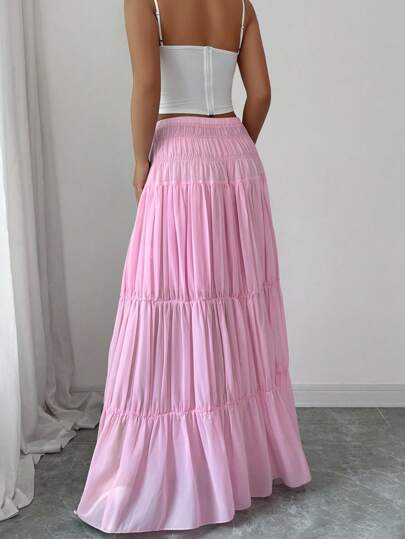 Elenzga Women's Solid Color Pleated A-Line Skirt, Casual Everyday Wear, Back To School Season