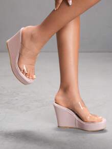 HighSole Women's Fashion Casual Peep Toe Iridescent Transparent Strap Wedge Heel Party Sandals