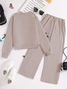 Conjunto de 2 peças plus size para meninas, casual, resort, confortável, simples, elegante, com laço fofo e fita de cor contrastante