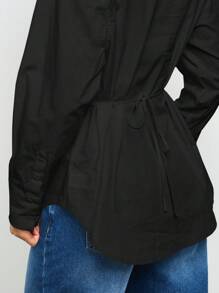 AiiRZ Blusa abotonada con hombreras clásica, de manga larga, de estilo de moda contemporánea, profesional y de uso casual en la oficina - Negro - Ver 5