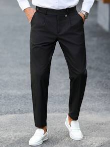 Manfinity Mode Pantalones casuales de negocios para hombres, pantalones Ins de alto rendimiento-costo, adecuado para negocios, viajes, banquetes y combinaciones diarias, regalo ideal para novio/esposo - Negro - Ver 1