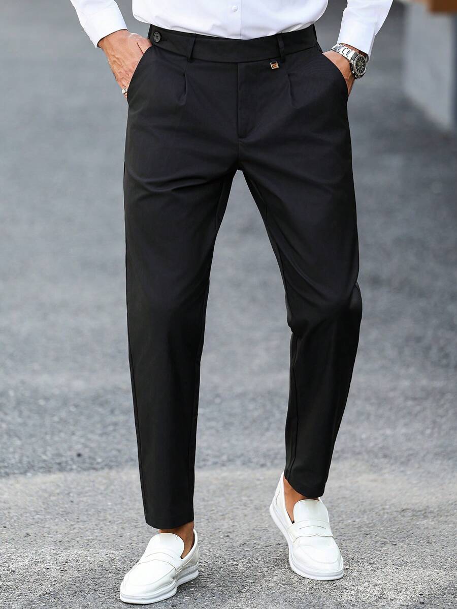 Manfinity Mode Pantalones casuales de negocios para hombres, pantalones Ins de alto rendimiento-costo, adecuado para negocios, viajes, banquetes y combinaciones diarias, regalo ideal para novio/esposo - Negro - Ver 1