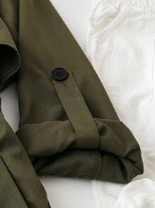 Calvaya Plus Size Solid Color Cinched Waist Women's Trench Coat - Army Green - View 4