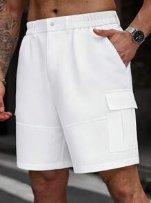 Manfinity Homme Quần short thường ngày thoải mái có túi hộp trơn cỡ lớn cho nam - trắng - Xem 4