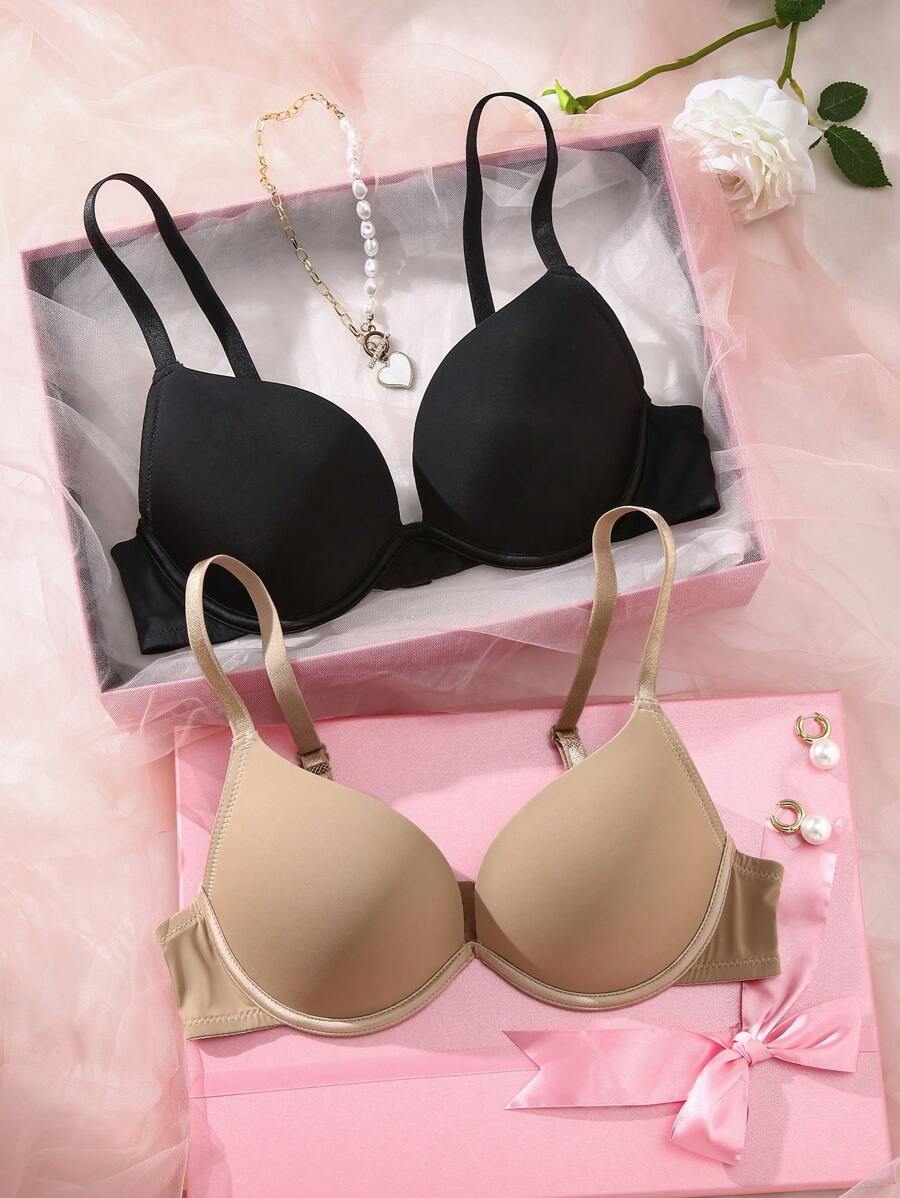 SHEIN 2 sztuki/zestaw biustonoszy damskich w jednolitym kolorze na fiszbinach