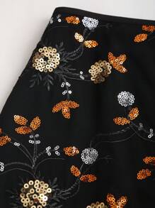 Sweetra 亮片刺绣蝴蝶结腰迷你裙 - 黑色 - 查看 6