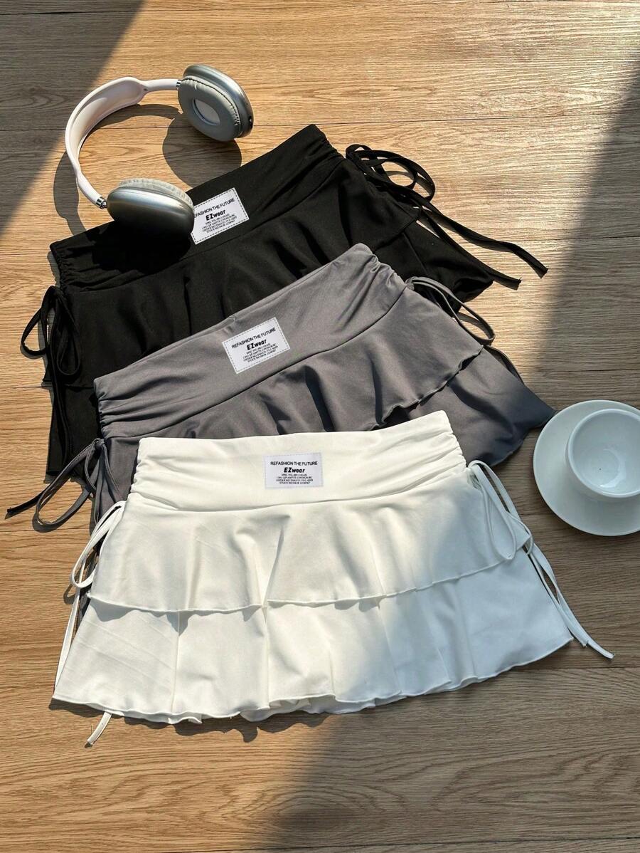 SHEIN EZwear Bộ 3 váy thể thao chữ A cạp chun tối giản, thường ngày dành cho nữ, váy dạ hội, váy dạo phố, váy câu lạc bộ gợi cảm dành cho nữ, thích hợp để đi chơi - Nhiều màu - Xem 1