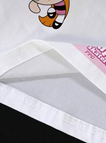 THE POWERPUFF GIRLS X SHEIN Oversized Short Sleeve Comfortable, Casual Cartoon Sports Street English Letter Striped Blossom, Bubbles, Buttercup Pattern Men''s T-Shirt
