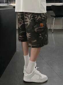 DAZY 男士夏季迷彩字母印花落肩T恤和工装短裤套装 - 彩色 - 查看 2