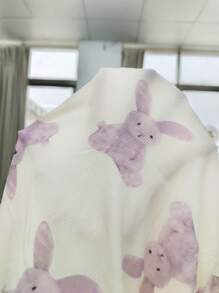 Women's Button Down Long Sleeve Colorblock Lace V-Neck Rabbit Print Shirt And Straight Leg Casual Pants Pajama Set - Apricot - View 7