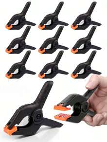 10 个装 4 英寸重型塑料弹簧夹，适用于背景支架、摄影、办公室、DIY 项目、小型重型夹子，适用于工艺品、背景支架、木工、摄影工作室；多用途弹簧夹 - 强力抓握塑料夹，适用于木工、摄影背景和工艺品、男士工具 - 黑色 - 查看 1