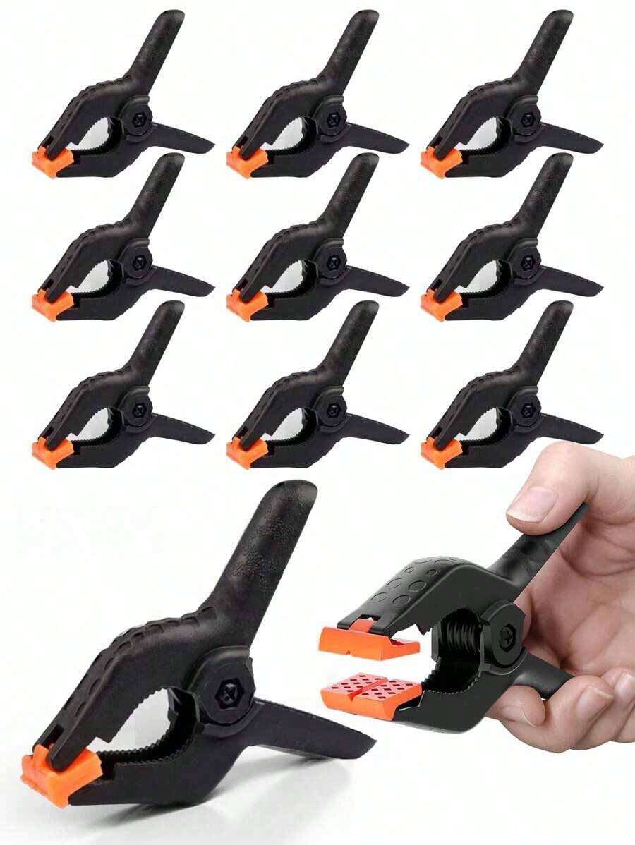 10 个装 4 英寸重型塑料弹簧夹，适用于背景支架、摄影、办公室、DIY 项目、小型重型夹子，适用于工艺品、背景支架、木工、摄影工作室；多用途弹簧夹 - 强力抓握塑料夹，适用于木工、摄影背景和工艺品、男士工具 - 黑色 - 查看 1