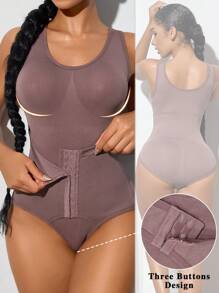 SHEIN 女士无缝塑身衣，带可调节挂钩，用于腰部瘦身控制腹部乳房提臀提臀高压缩全身塑身内衣，适合各种场合 - 紅木色 - 查看 3