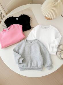 SHEIN 4-teiliges Set für Baby Mädchen, süße, einfarbige, mit Thermofutter gefütterte Langarm-Kapuzenpullover, vielseitig für Herbst/Winter