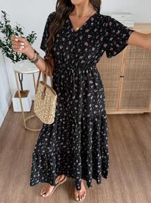 EMERY ROSE 女士度假休闲碎花连衣裙 - 黑色 - 查看 3