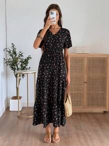 EMERY ROSE 女士度假休闲碎花连衣裙 - 黑色 - 查看 8