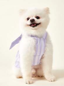 PETSIN Rochie elegantă violetă pentru primăvară/vară, adorabilă, cu fundă 3D, potrivită pentru petrecere, ziua de naștere, îmbrăcăminte pentru animale de companie pentru pisici și câini - Violet - Vizualizare 2