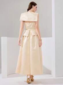 Poshira Women's Elegant Solid Color Round Neck Cutout Ruffle Evening Dress,Heavy-Duty Design Bandage Waist Wedding Ball Gown,Plus Size Formal Birthday Dresses - Champagne - View 2